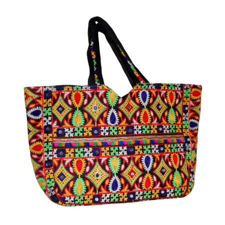 Jaipuri Handmade Embroidered Cotton Handbag – Multicolor Ethnic Tote Bag for Women